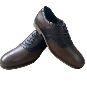 Men's Sz 9 John Blair Leather Brown on Brown Saddle Oxford Dress Shoes Two Tone
